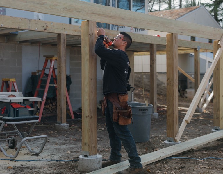 Constructing the porch support beams