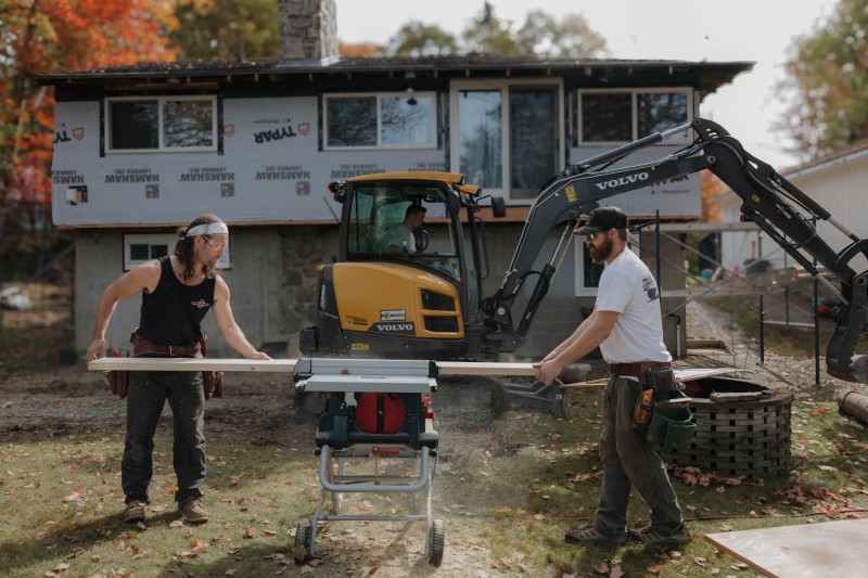 Cutting wood for porch extension